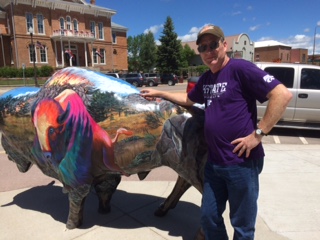 DH, Marty next to buffalo statue in Custer, SD