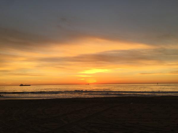 Dockweiler Beach at Sunset -- we had to walk away from the RV park to get past the bern. This pic is actually just north of the end of the bern.