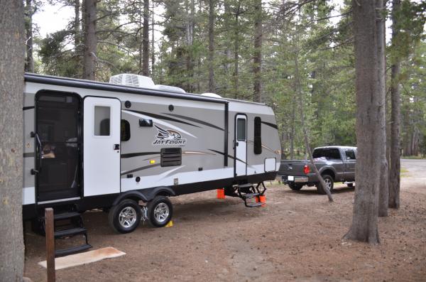 Dry camping nestled between the trees at 8,700 feet.