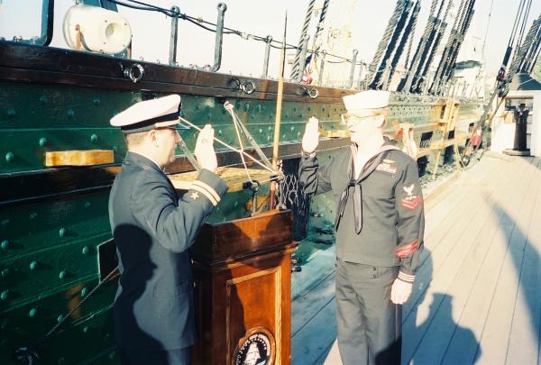 Ed re-enlisting on the USS Constitution (circa 1996)