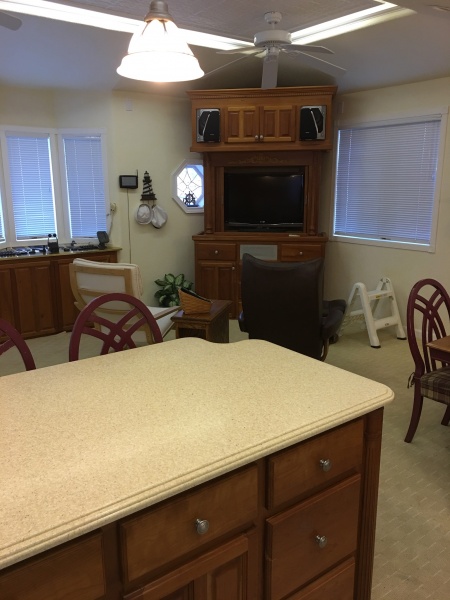 entertainment center in living area, all the cabinets were made in my home workshop. Tambor doors hide the TV.