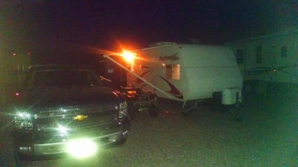 Escapees Camp Spot at night; Escapees Campground, Congress, AZ