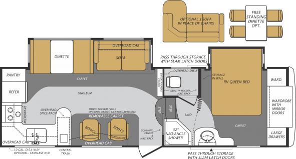 F282RK
Length = 30'3"
Ship Weight = 8,450lbs
GVWR = 11,615lbs
Cargo Capacity = 3,106lbs