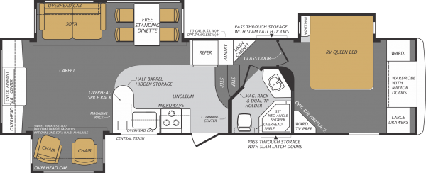 F313RE
Length = 34'8"
Ship Weight = 9,828lbs
GVWR = 11,904lbs
Cargo Capacity = 2,970lbs