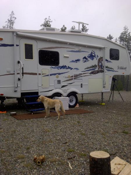 First weekend out 2012 Macgregor Lake MT. May 5th, 37 degrees and snow showers.