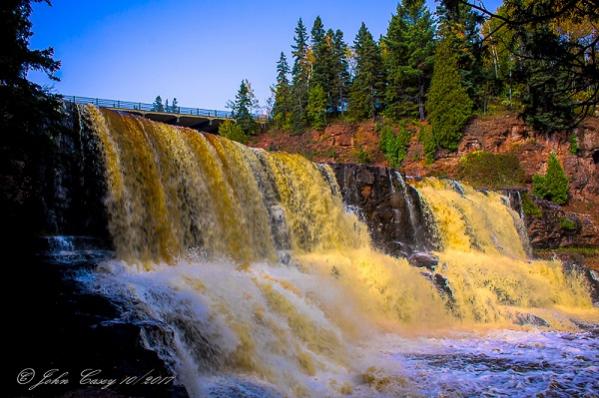 Gooseberry Falls running full and yellow after heavy rains, MN