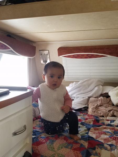 Grand daughter Kelela, my little camping buddy. She was so excited her first time in the camper. She was touching everything and was having a ball.