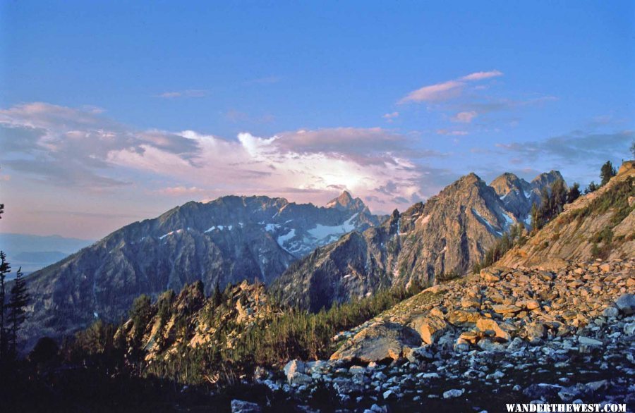 Grand Teton from our bivy on Mt Moran, high above Leigh Lake