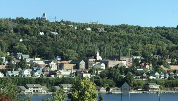 Hancock MI with Quincy Mine above