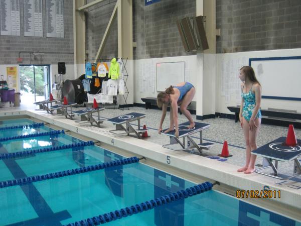 Hannah got to swim in the Penn State competition pool