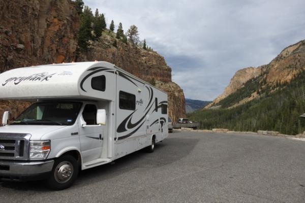 Harvey the RV stops to look at the beauty in Yellowstone