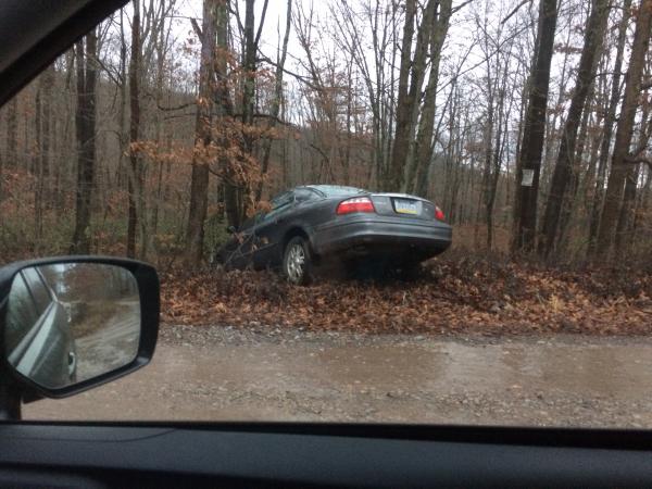 Here’s where one of our neighbor’s car ended up while attempting to descend our icy street one mothing.