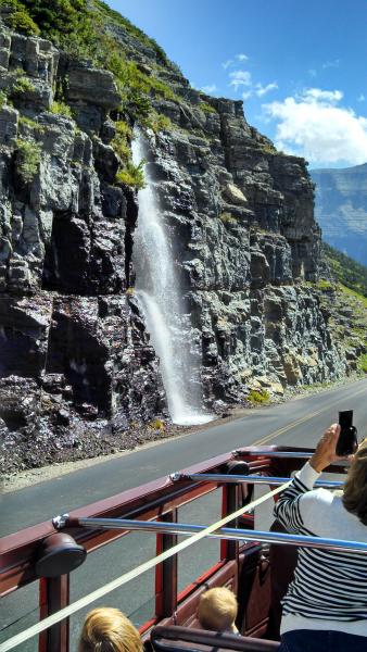 Here is a falls on the North side of Going to the Sun Road.  They've built drainage under a number of spots along the road to direct the falling water