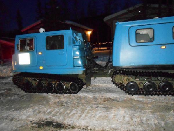 Here's the tracked snow-coach we rode in to get to the mountaintop for the Aurora viewing at Chena Hot Springs Resort outside of Fairbanks, AK - early