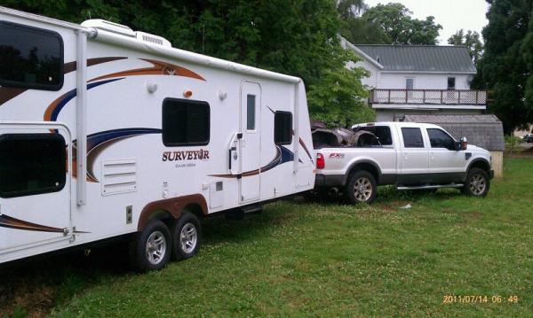 Hitched up with the Yamaha 750 Grizzly in the back of the truck ready to go