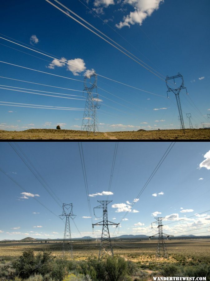 Interstate power lines cross over east flank of Pine Mt.