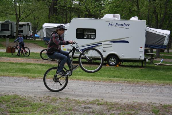 John goofing around at Kings Dominion Camp Ground.