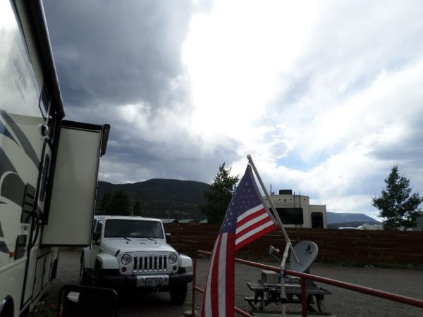 July 2016, Alpine RV Park, South Fork, CO.  Storm clouds rolling off the mountains from the west.