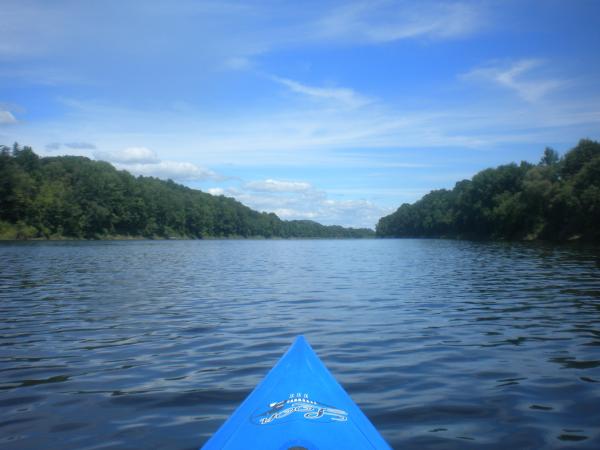 Kayaking on CT River one side Vermont and other New Hampshire