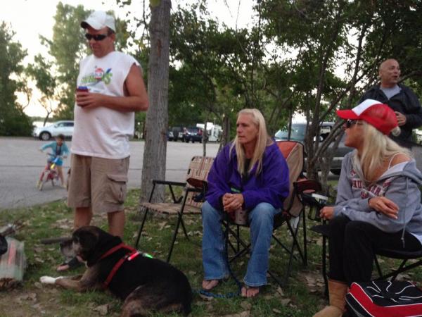 Kevin and I (purple jacket) camping with friends