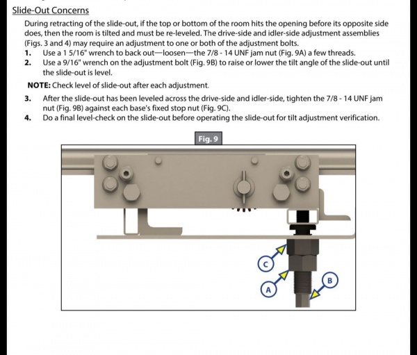 lippert vertical motor above floor slide out tilt adjustment