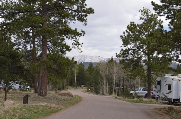 Looking down the road through the campground at Mueller State Park