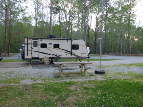 Looking from the river site towards the trailer.