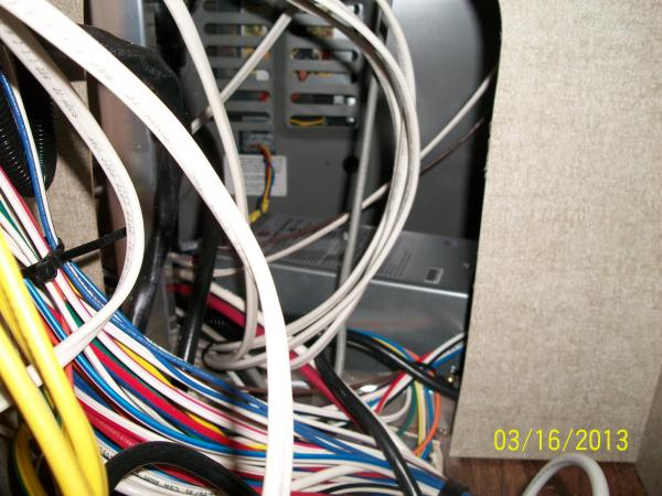 Looking through the Power Panel mounting area.  Furnace in the far background.  Converter is mounted to floor between Furnace and the rear wall of the