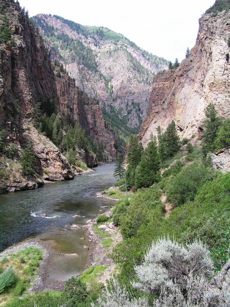 Looking west down Gunnison River toward Crystal Lake near Cimarron, Colo