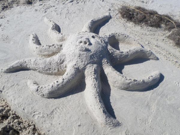 Mary's sand art "Partly Cloudy".  Fun on Carrabelle Beach, FL Oct.2015  (over 5' point to point)