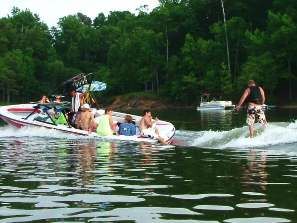 Memorial Day 2005, yes, that's a lot of people and weight in the boat, but it is a killer surfing wake.