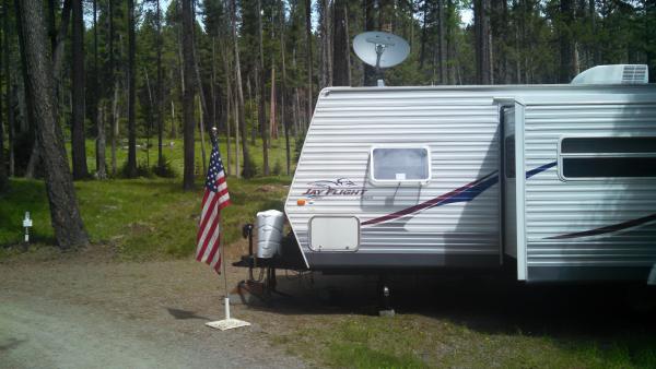 Memorial Day weekend 2014.  If we nudge the tongue close enough to the CG road, Directv will dial right in.  There is about an 8 foot window the pine 