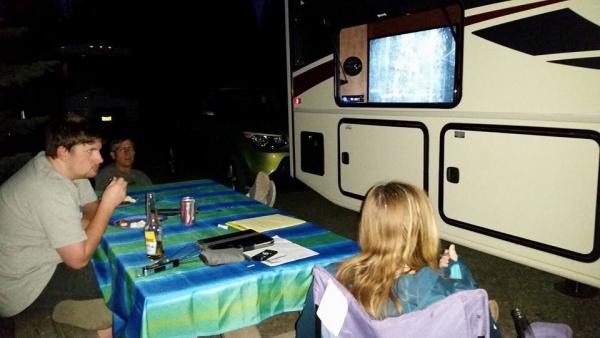 Movie night under stars at Diamond Lake campground
  Good food, cold beer, and family.  Nothing better