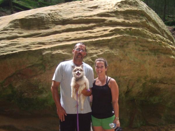 My hubby, myself and our dog at Ash Cave in Hocking Hills...Ohio