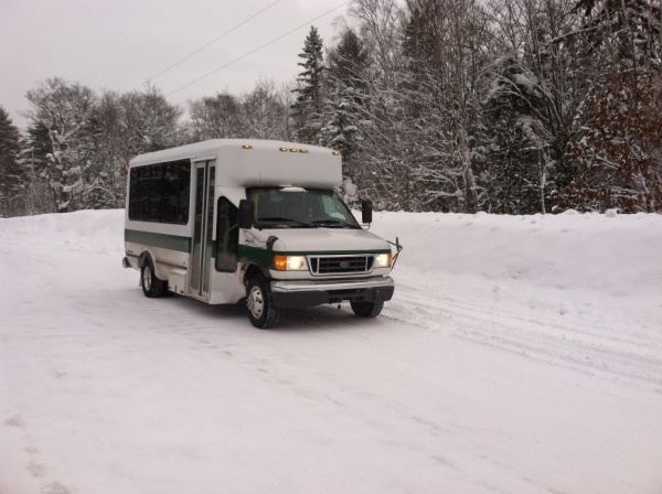 My shuttle bus at Mt. Bohemia picking up skiers to for the chairlifts.