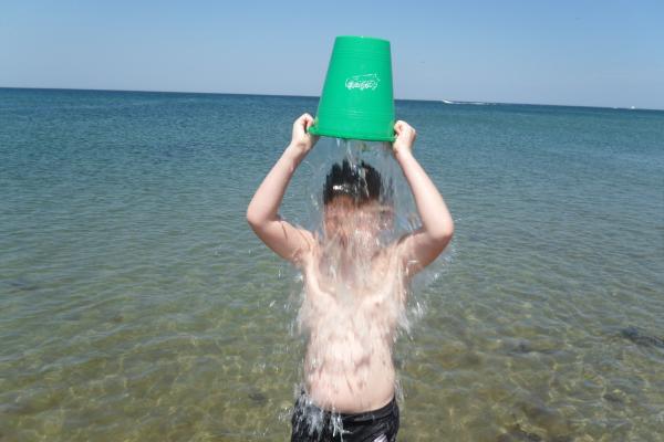 my son, having fun and keeping cool