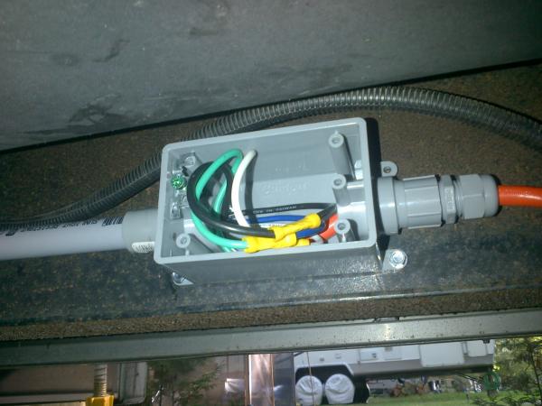 New brake wiring from pin box to PVC conduit start.