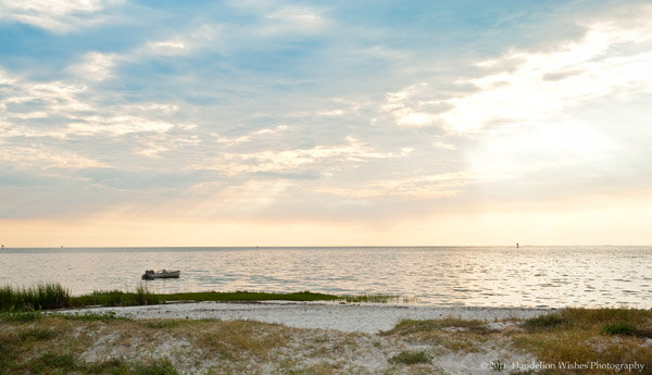 New Point Campground, New Point, VA.  The morning view from our campsite on the Chesapeake Bay.