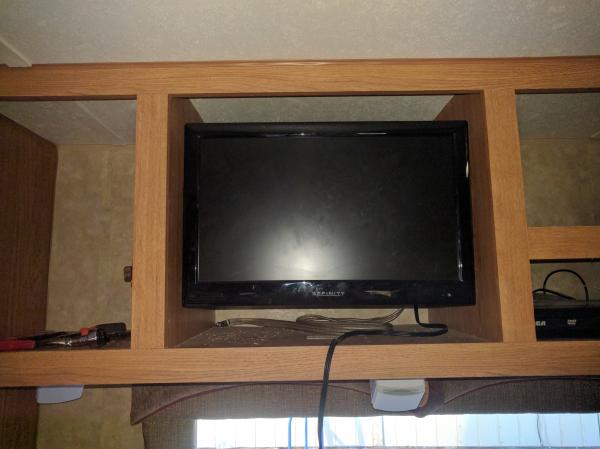 Newly mounted TV in viewing position.