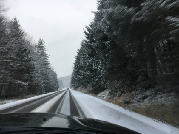 On the way to Cape Disappointment State Park, Illwaco, WA. First time pulling in the snow.