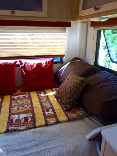 Our 17B has a full time bed with inner spring mattress, very comfortable. It’s our spot to lounge around on a rainy day to read or watch a movie.