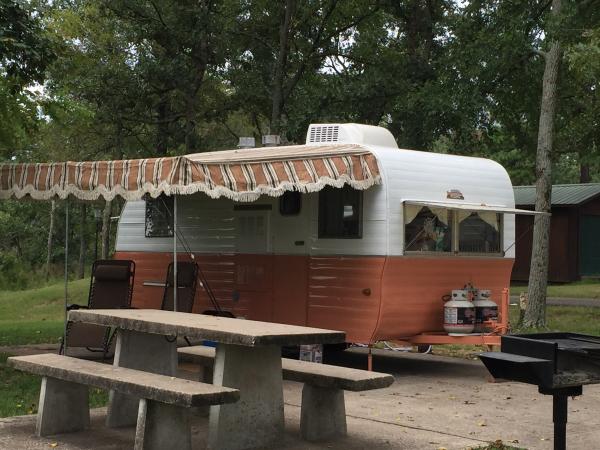 Our 1958 Rainbow. For pictures and history, go to 1958rainbow.blogspot.com. My grandfather purchased this trailer new.