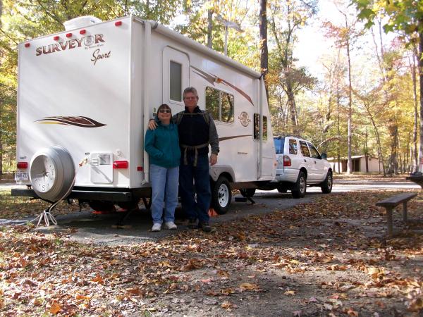 Our first trailer trip!   Newport News Park in the fall of 2010.