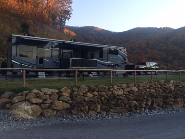 Our rig at Mama Gertie's Hide-a-Way campground, Swannanoa, NC (outside of Asheville).