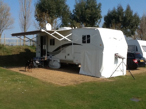 Our rig with a front skirt and tripod stabiliser and Adco tyre cover/protectors