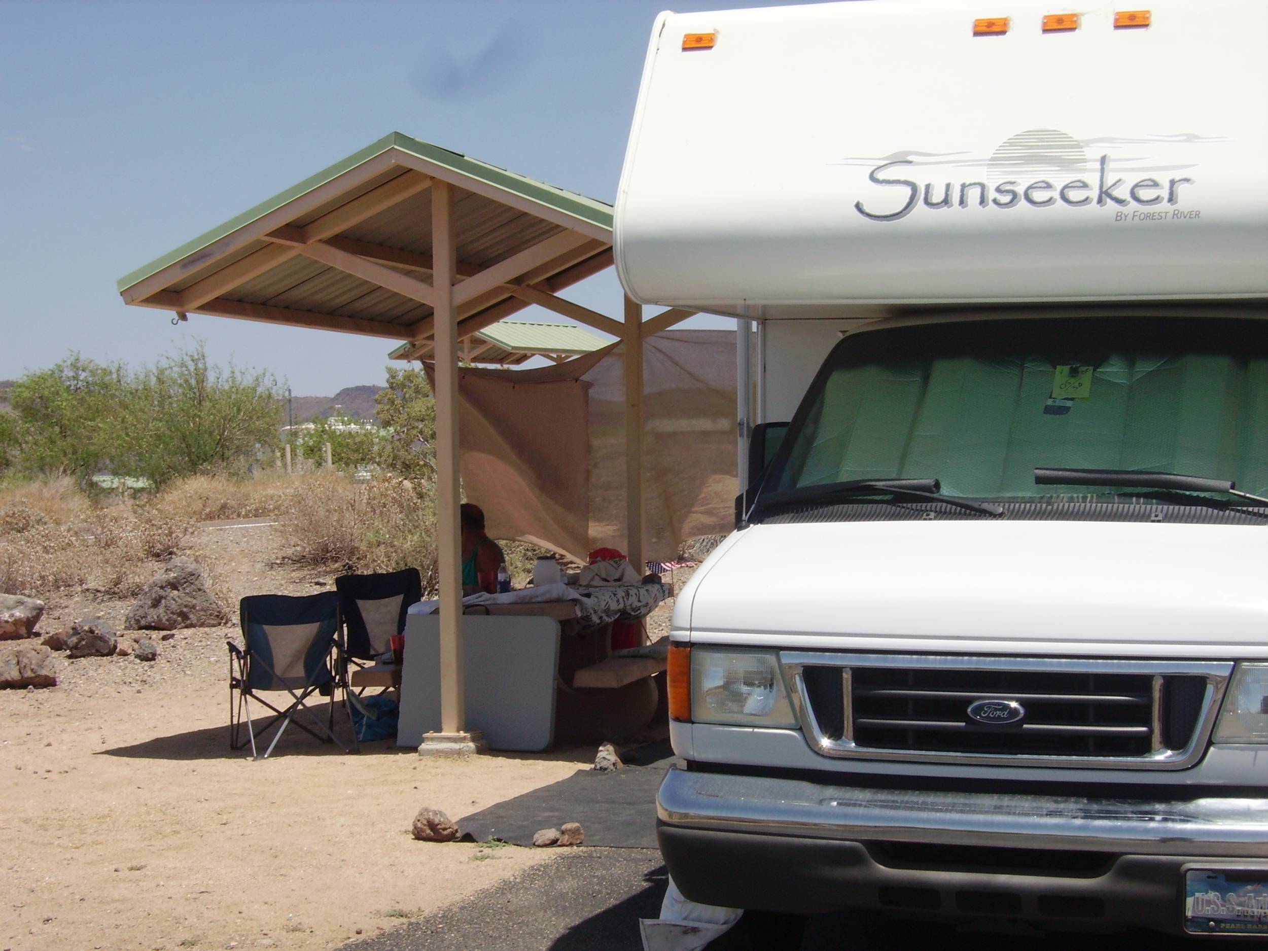 Our site with much needed shade shelter