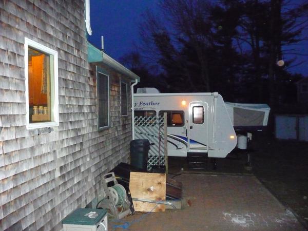 Out the back door, across the patio and into the camper. Patio has been cleaned up since.