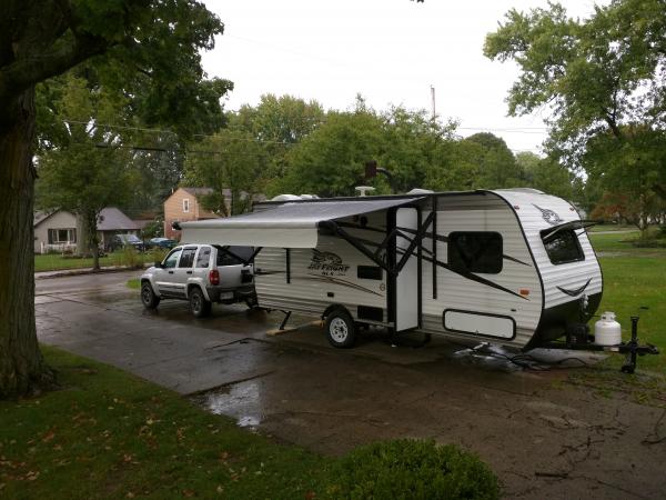 Outside with awning