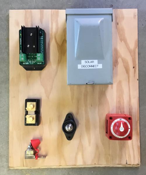 Panel Layout - Device in lower left is a 100 amp fuse that will go on the positive battery post