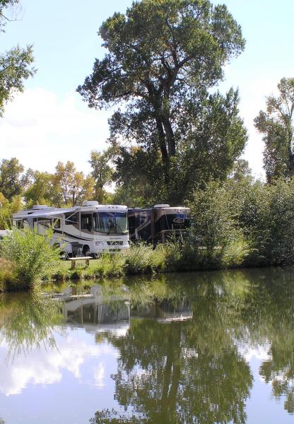 Pine River RV Camp Bayfield Colorado east of Durango. Nice campground lots of small lakes and braided streams, 130 sites. October 2011.